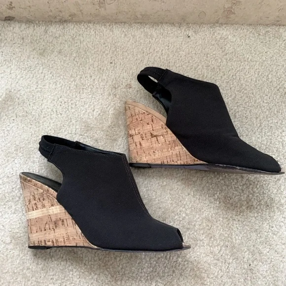 Donald J Pliner Black Mesh Cork Wedge Sandals - Picture 3 of 13